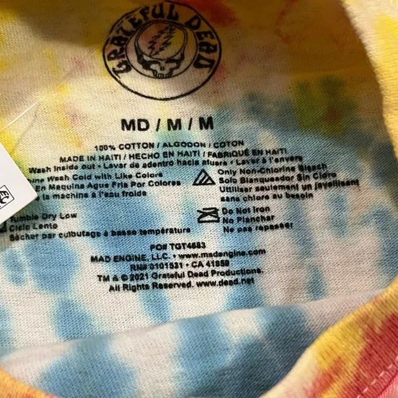 🐢 '21 Grateful Dead Band Wild Tie Dye Skull And Skeleton Bertha Deadstock Tee - Picture 12 of 16
